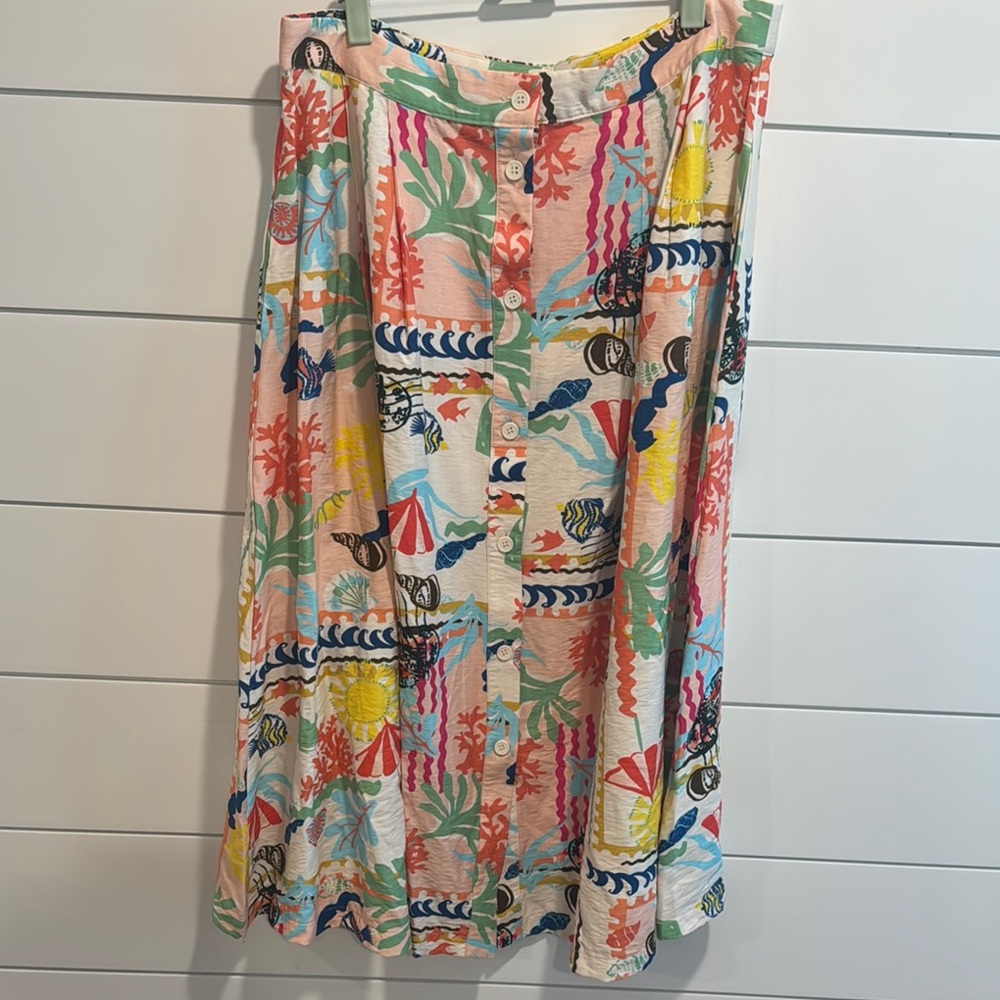 Umgee Pink and Blue Pleated A-Line Midi Skirt